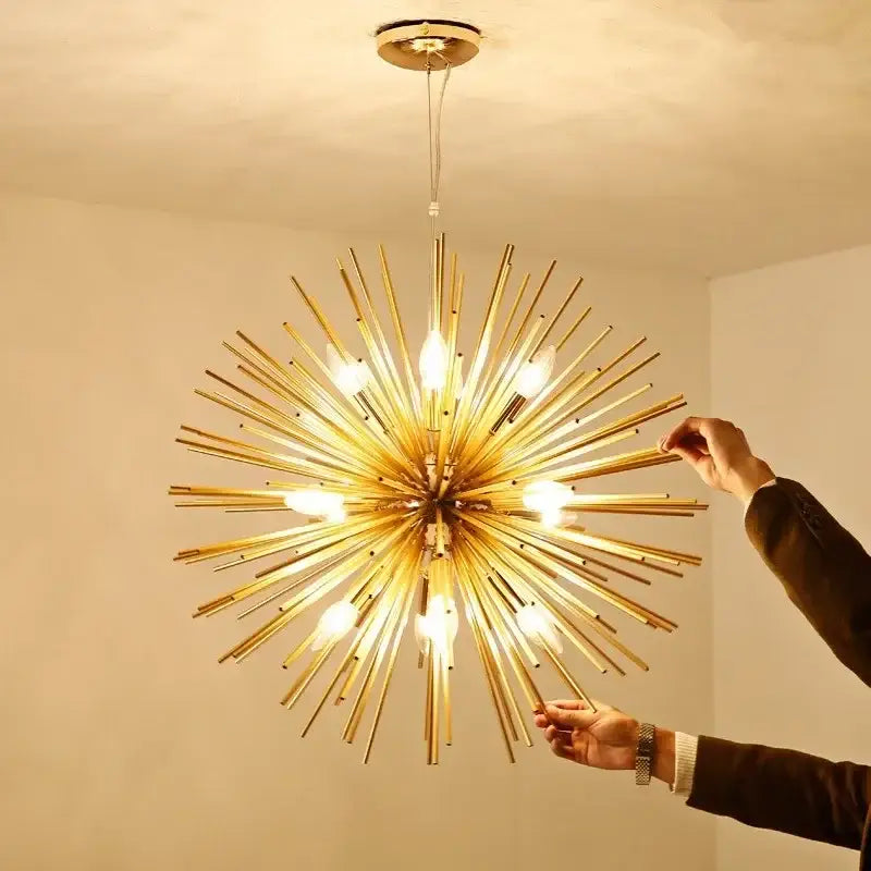 Modern golden starburst geometric ball chandelier for dining room