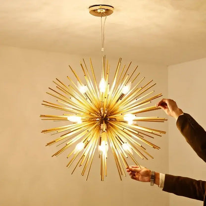 Modern golden starburst geometric ball chandelier for dining room