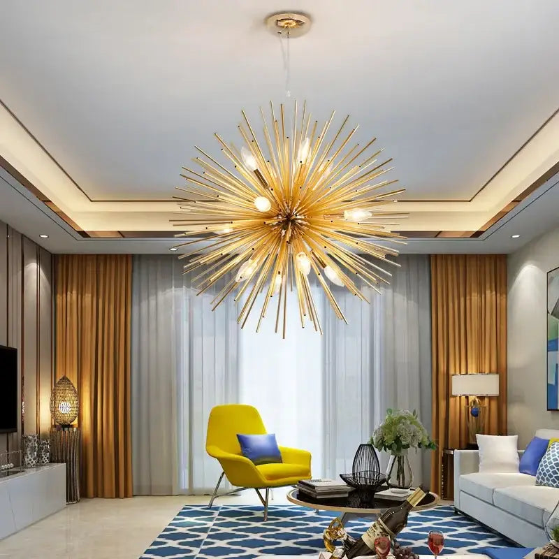 Modern golden starburst geometric ball chandelier for dining room