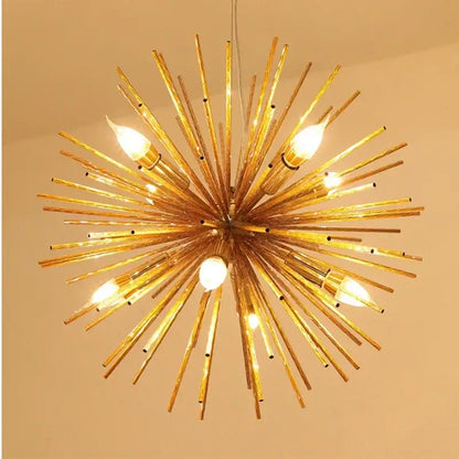 Modern golden starburst geometric ball chandelier for dining room