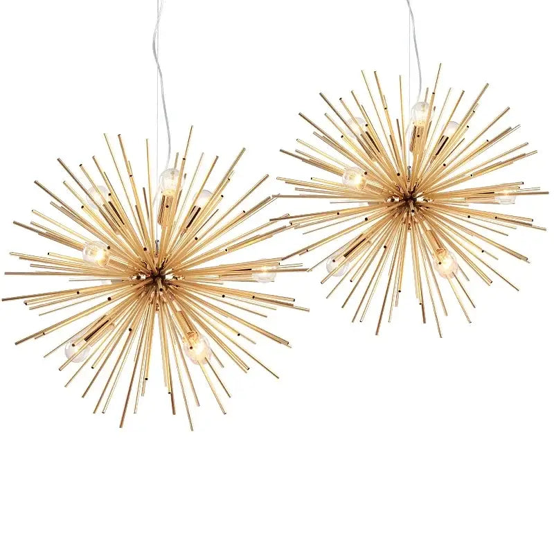 Modern golden starburst geometric ball chandelier for dining room