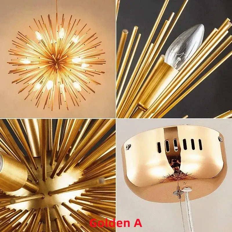 Modern golden starburst geometric ball chandelier for dining room