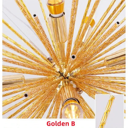 Modern golden starburst geometric ball chandelier for dining room