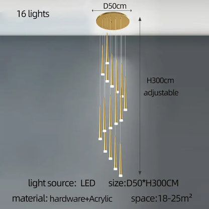 Modern golden tapered chandelier led living room pendant light