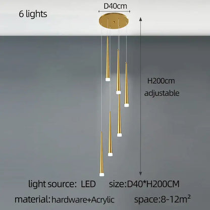 Modern golden tapered chandelier led living room pendant light