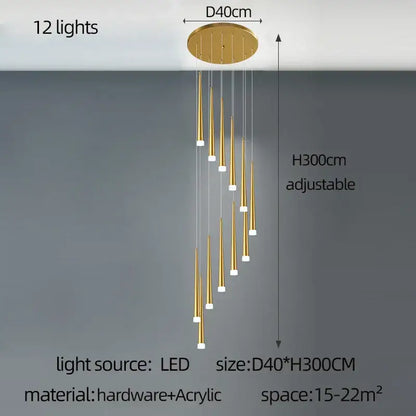 Modern golden tapered chandelier led living room pendant light