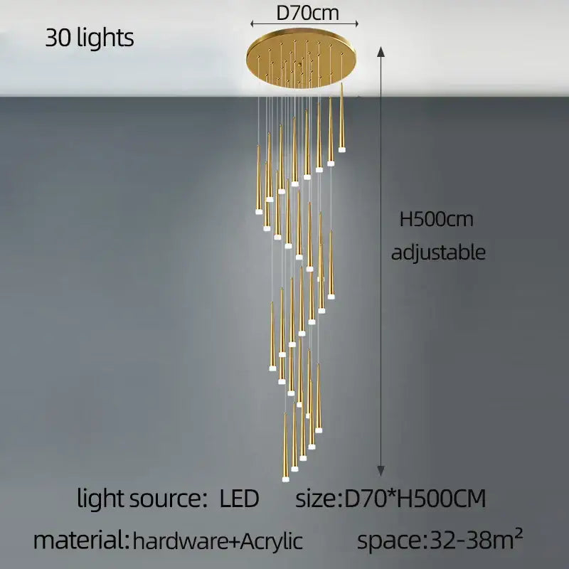 Modern golden tapered chandelier led living room pendant light