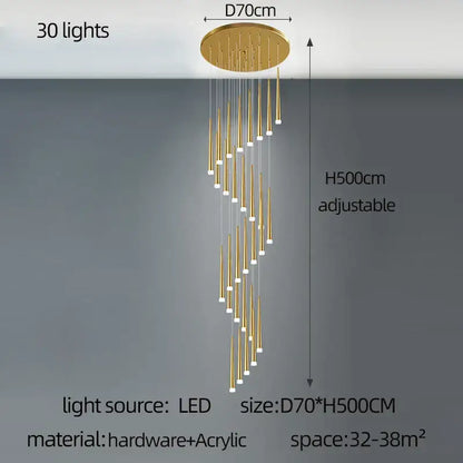 Modern golden tapered chandelier led living room pendant light