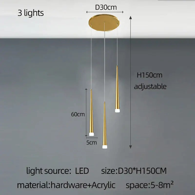 Modern golden tapered chandelier led living room pendant light