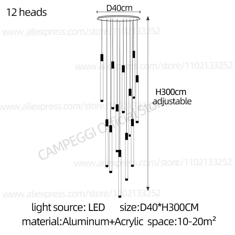 Modern golden tube chandelier staircase led glass light