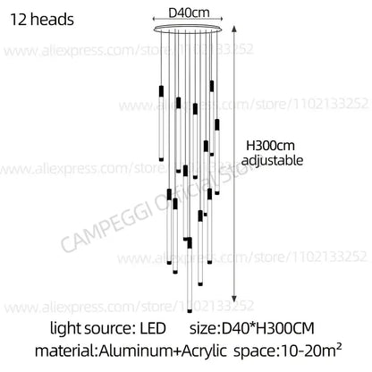 Modern golden tube chandelier staircase led glass light