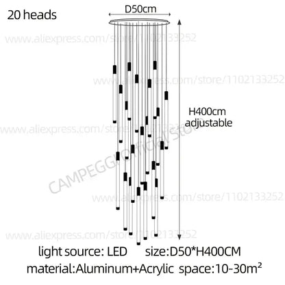Modern golden tube chandelier staircase led glass light