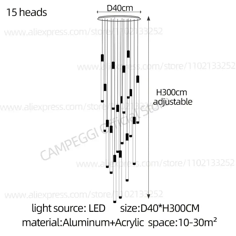 Modern golden tube chandelier staircase led glass light
