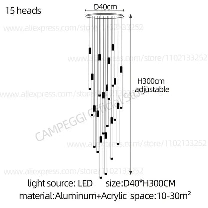 Modern golden tube chandelier staircase led glass light