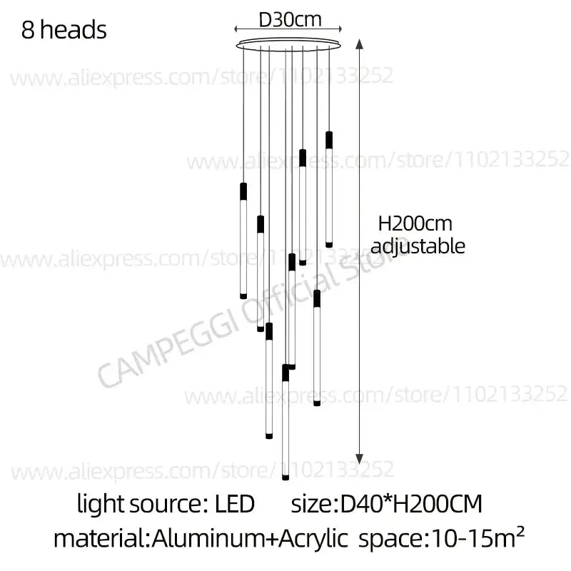 Modern golden tube chandelier staircase led glass light