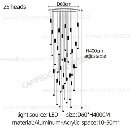 Modern golden tube chandelier staircase led glass light