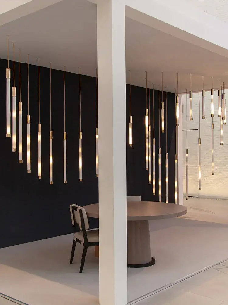 Modern golden tube chandelier staircase led glass light