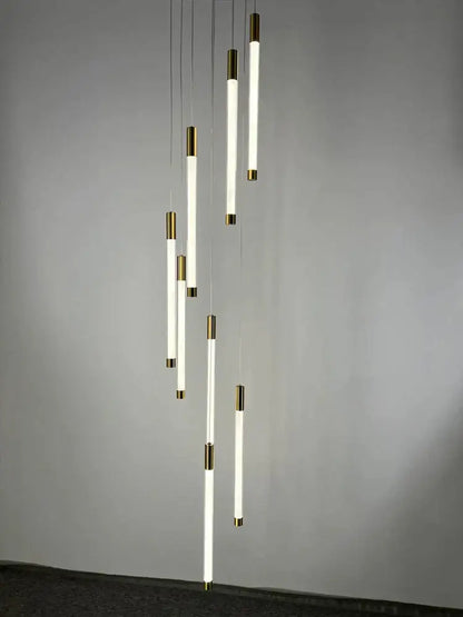 Modern golden tube chandelier staircase led glass light