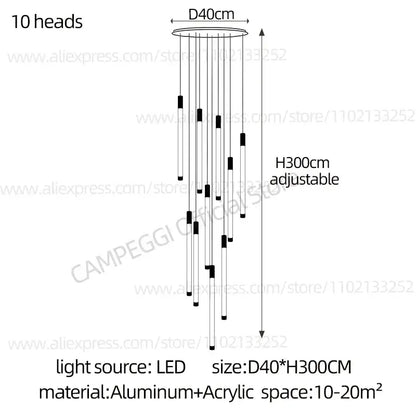 Modern golden tube chandelier staircase led glass light