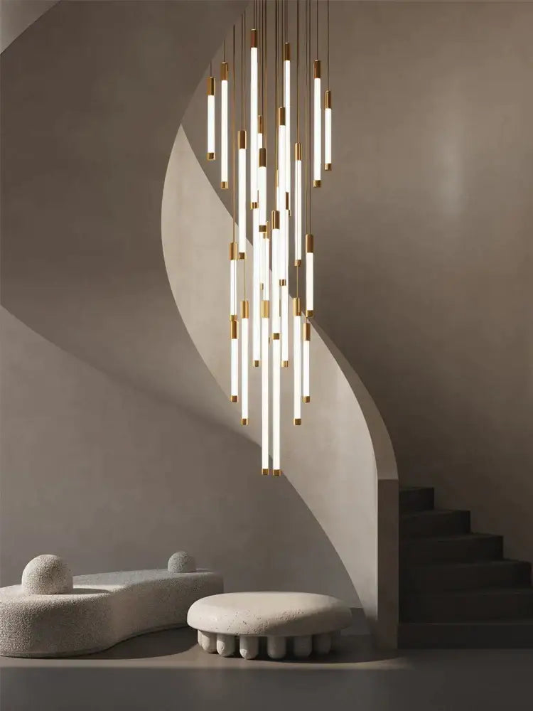Modern golden tube chandelier staircase led glass light
