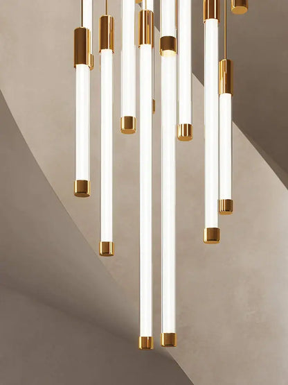 Modern golden tube chandelier staircase led glass light