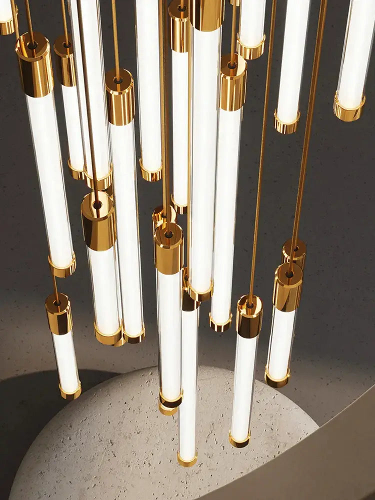 Modern golden tube chandelier staircase led glass light