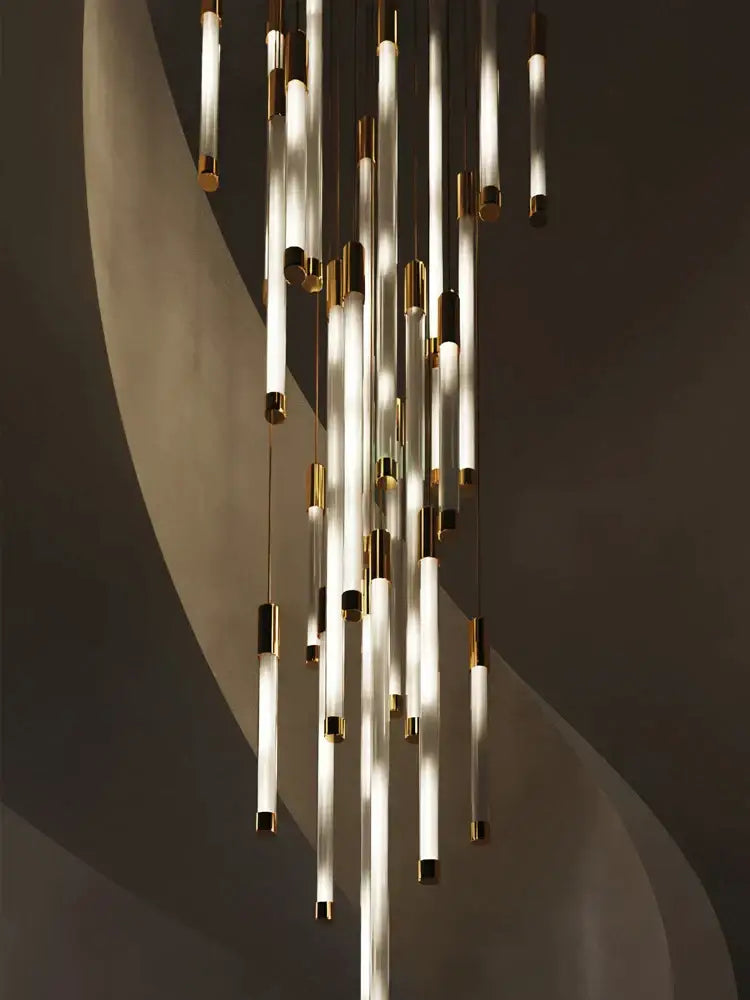 Modern golden tube chandelier staircase led glass light