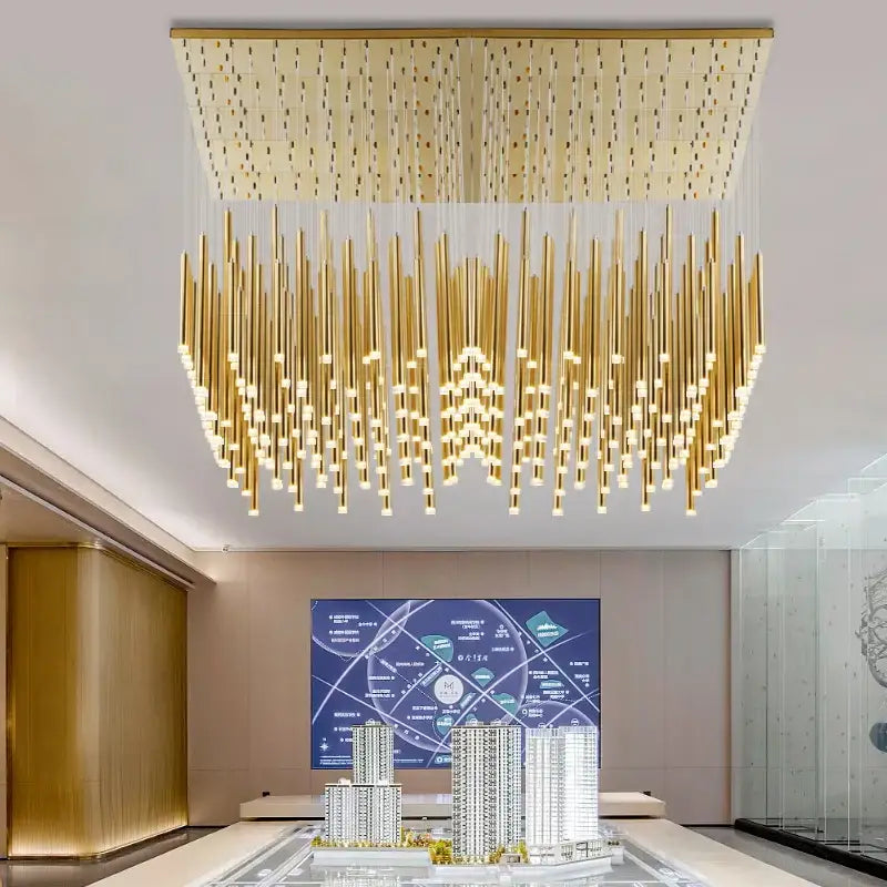 Modern golden tube led chandelier living room pendant light