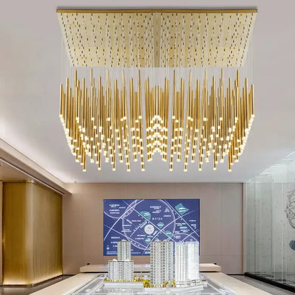 Modern golden tube led chandelier living room pendant light