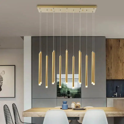 Modern golden tube led chandelier living room pendant light