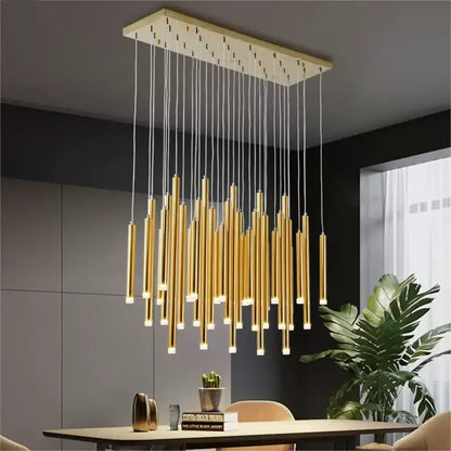 Modern golden tube led chandelier living room pendant light