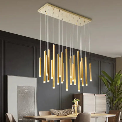 Modern golden tube led chandelier living room pendant light