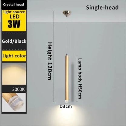 Modern golden tube led chandelier living room pendant light