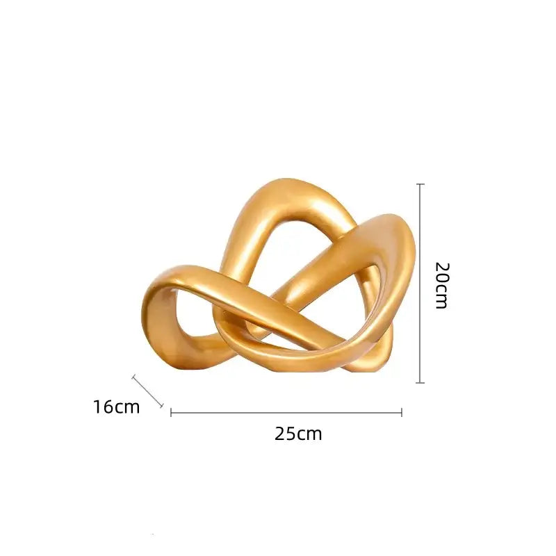 Modern golden twisted dough rope knot sculpture living room decor