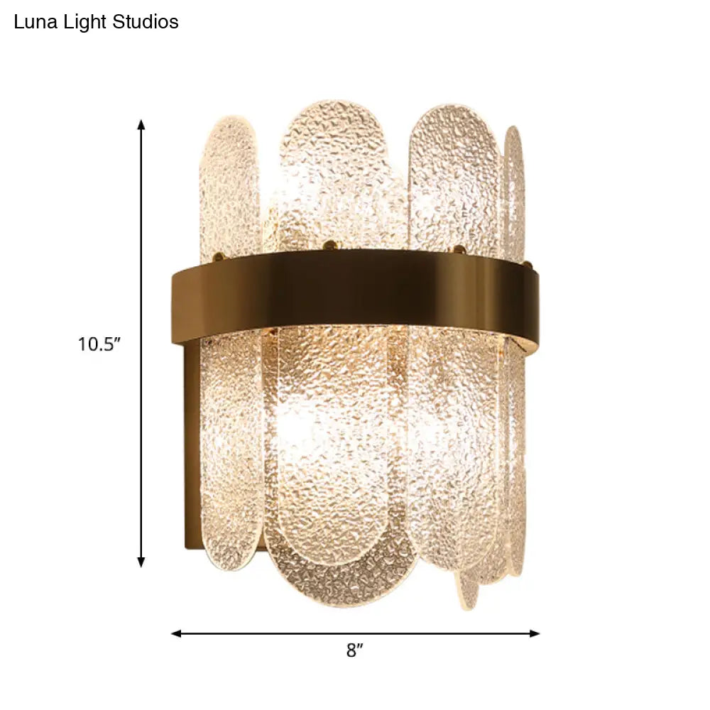 DecorBites™ Modern Golden Wall Lamp with 4 Heads, Oval Clear Hammered Glass – Bedroom Wall Lighting Sconce