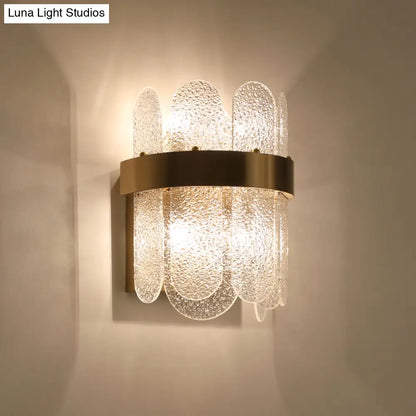 DecorBites™ Modern Golden Wall Lamp with 4 Heads, Oval Clear Hammered Glass – Bedroom Wall Lighting Sconce