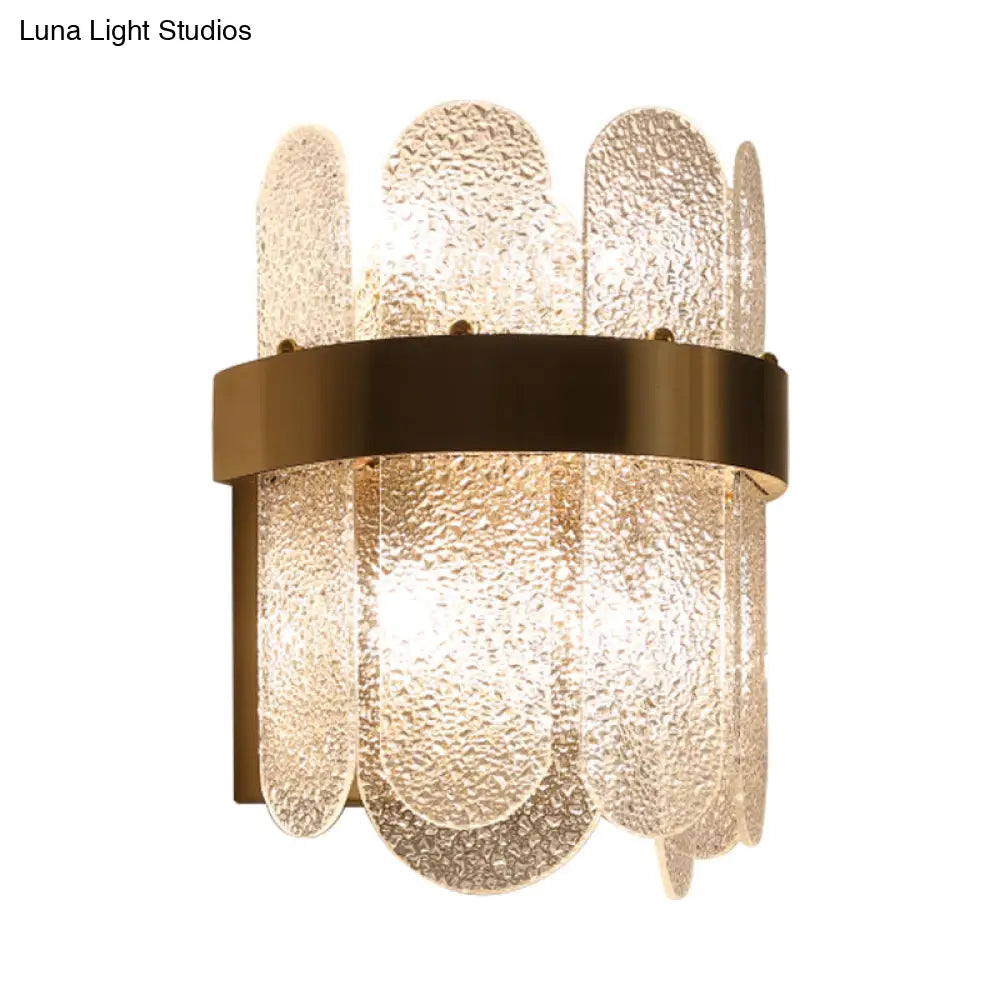 DecorBites™ Modern Golden Wall Lamp with 4 Heads, Oval Clear Hammered Glass – Bedroom Wall Lighting Sconce