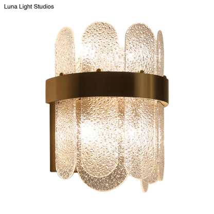 DecorBites™ Modern Golden Wall Lamp with 4 Heads, Oval Clear Hammered Glass – Bedroom Wall Lighting Sconce