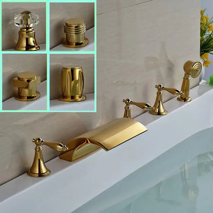 Modern golden widespread brass bathtub faucet with handheld shower bathroom