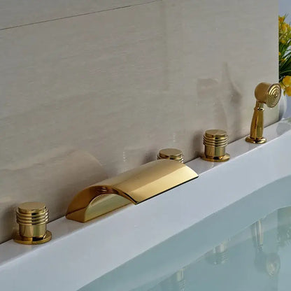 Modern golden widespread brass bathtub faucet with handheld shower bathroom