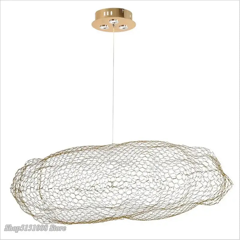 Modern golden wire mesh cloud pendant light for bedroom