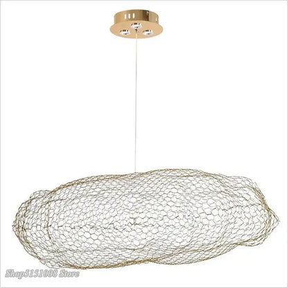 Modern golden wire mesh cloud pendant light for bedroom