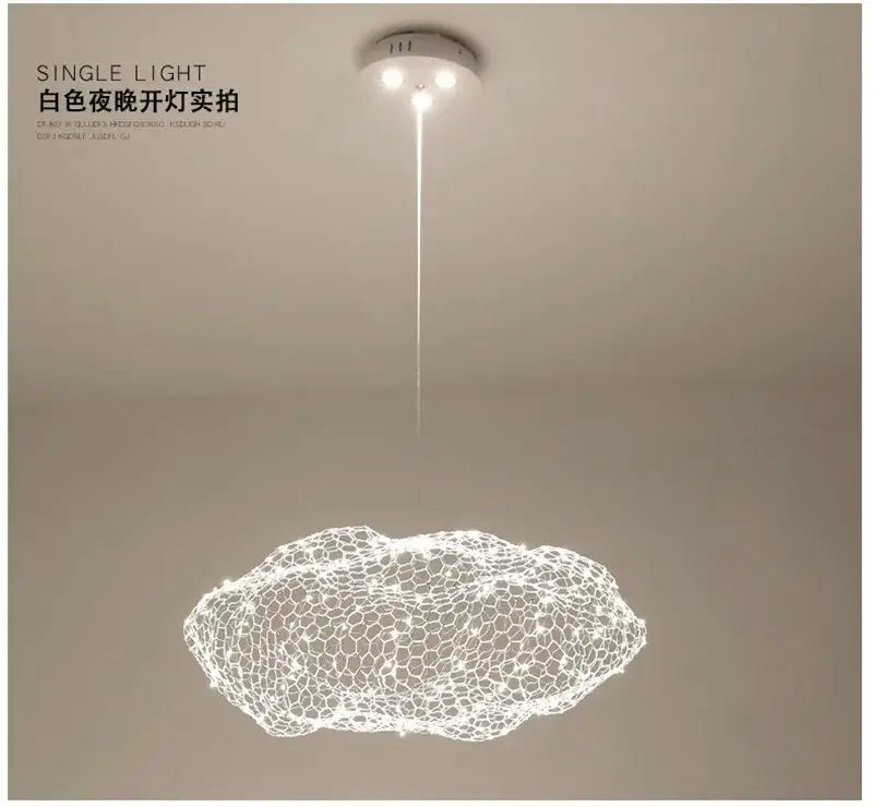 Modern golden wire mesh cloud pendant light for bedroom