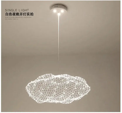 Modern golden wire mesh cloud pendant light for bedroom