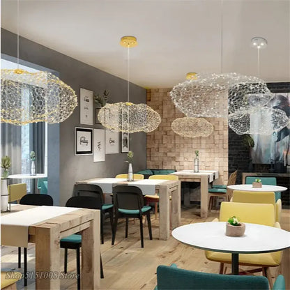 Modern golden wire mesh cloud pendant light for bedroom
