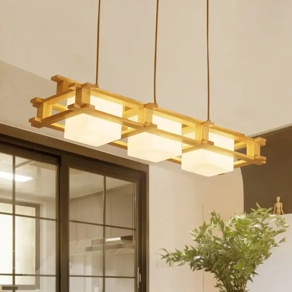 Modern golden wooden frame square island pendant dining room light