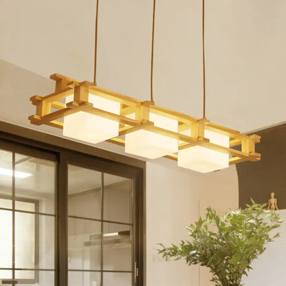 Modern golden wooden frame square island pendant dining room light