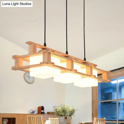 Modern golden wooden frame square island pendant dining room light