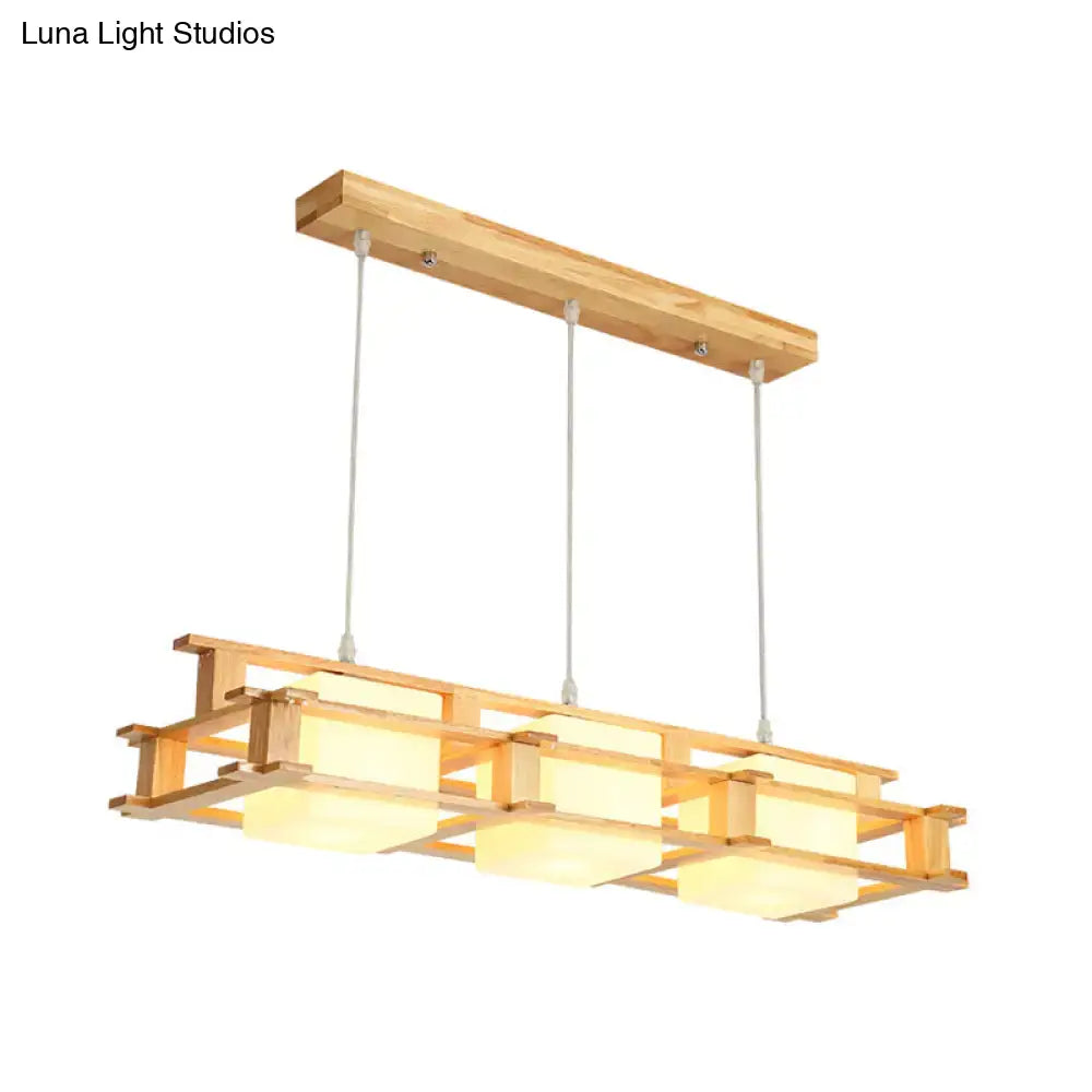 Modern golden wooden frame square island pendant dining room light
