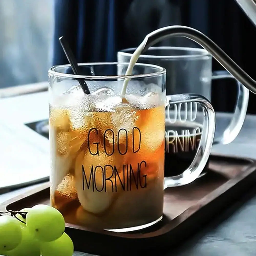 Modern good morning glass mug kitchen transparent tumbler